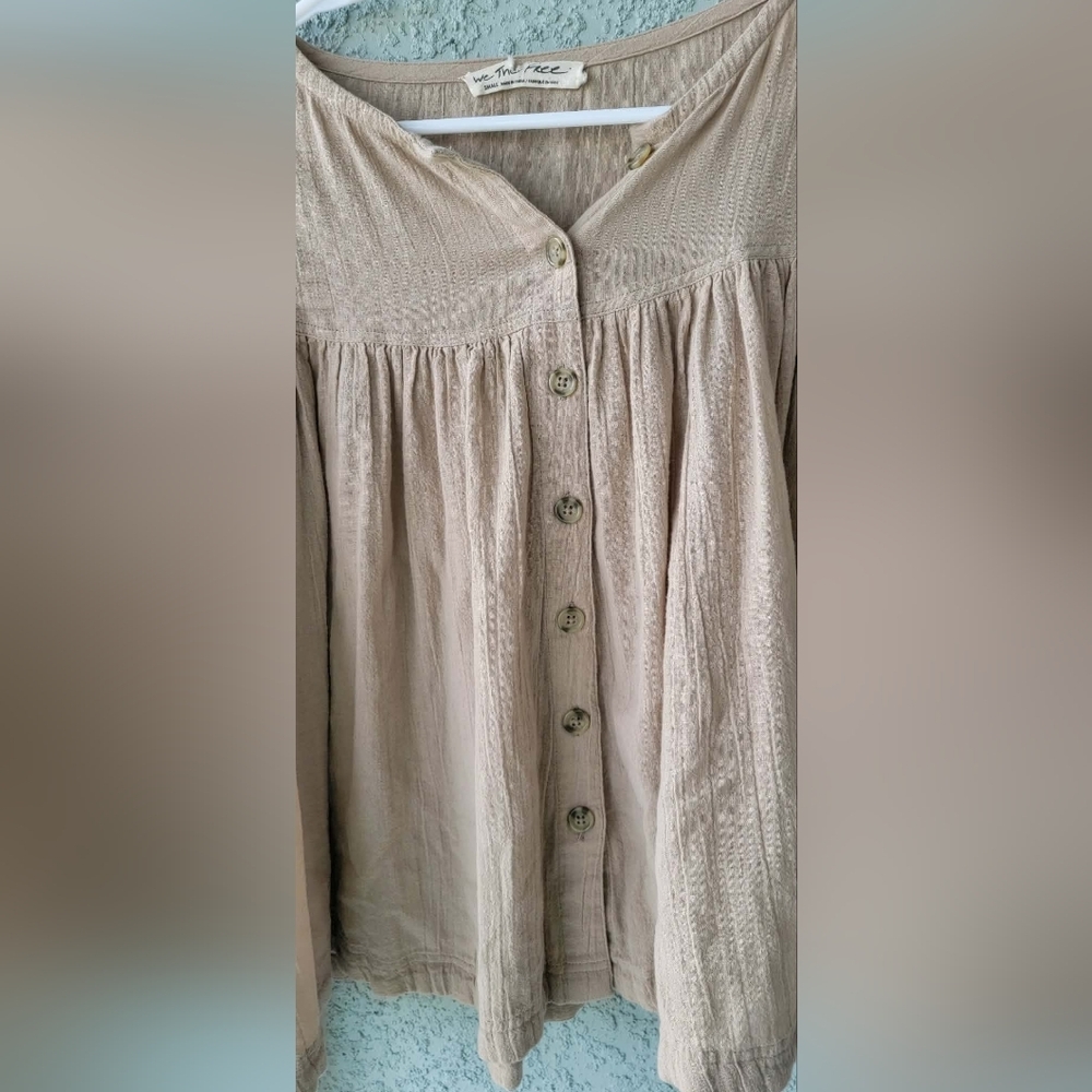 We The Free Oversized Taupe Button-Front Blouse - Picture 6 of 7